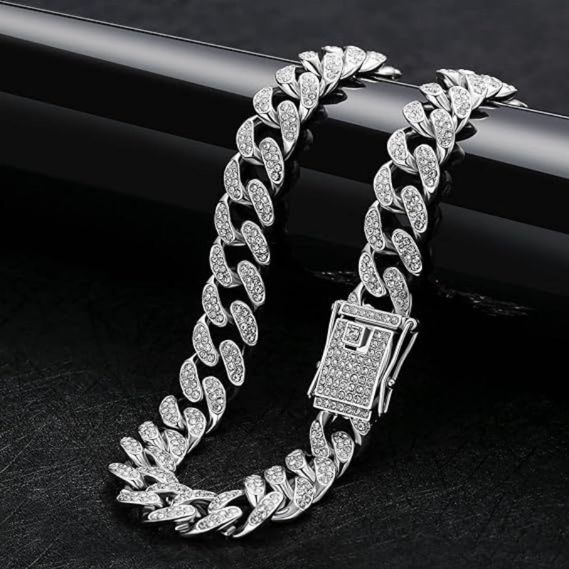 Dog Chain Cuban Collar Zinc Alloy Diamond Cat Decorative Chain Pet Jewelry Large Gold Necklace Collar