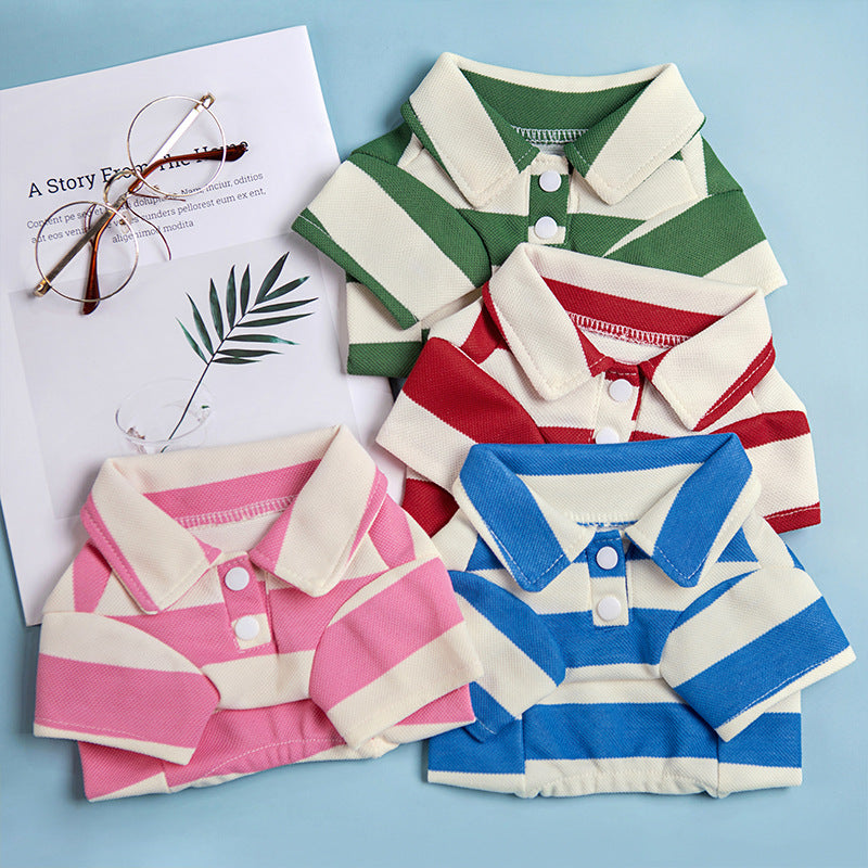 Pet T-Shirt Strip Polo Shirt Dog Summer Clothes Dog Collared Strip Shirt Puppy Clothes Puppy Polo T-Shirt Pet Clothes Doggy Clothes Shirt