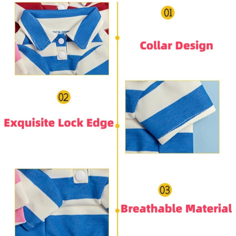 Pet T-Shirt Strip Polo Shirt Dog Summer Clothes Dog Collared Strip Shirt Puppy Clothes Puppy Polo T-Shirt Pet Clothes Doggy Clothes Shirt