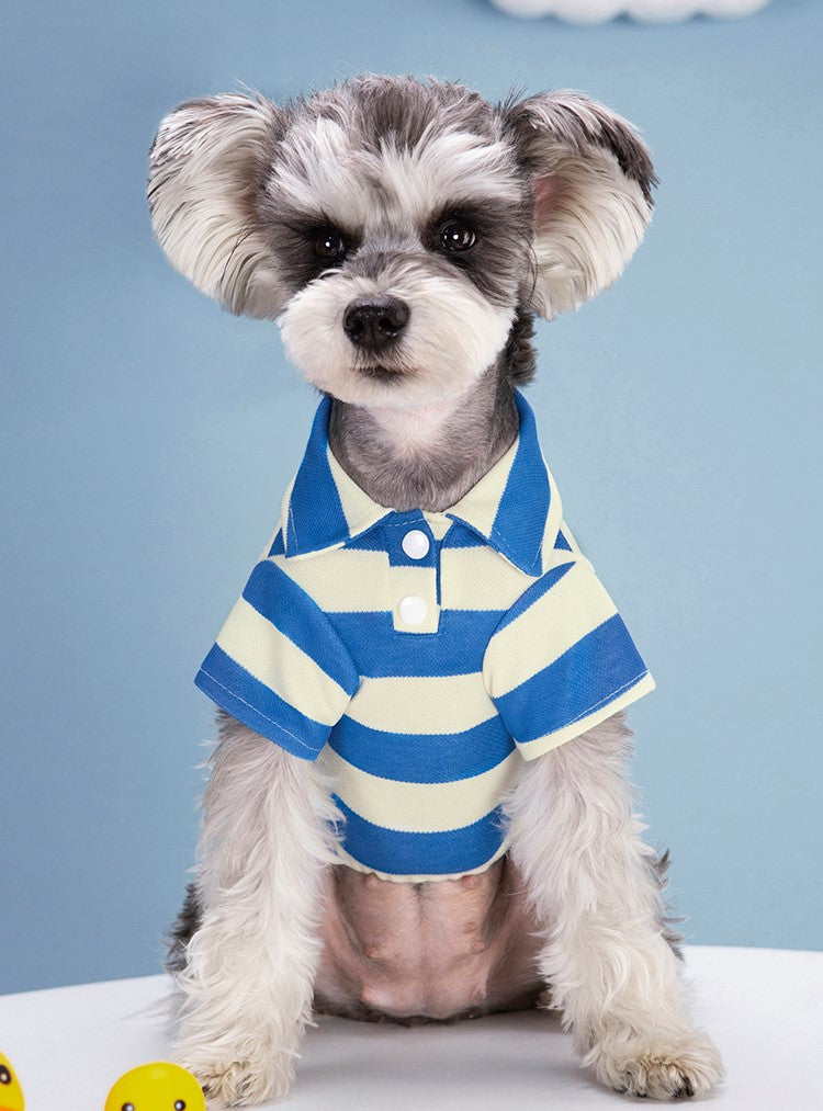 Pet T-Shirt Strip Polo Shirt Dog Summer Clothes Dog Collared Strip Shirt Puppy Clothes Puppy Polo T-Shirt Pet Clothes Doggy Clothes Shirt