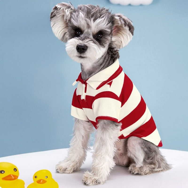 Pet T-Shirt Strip Polo Shirt Dog Summer Clothes Dog Collared Strip Shirt Puppy Clothes Puppy Polo T-Shirt Pet Clothes Doggy Clothes Shirt