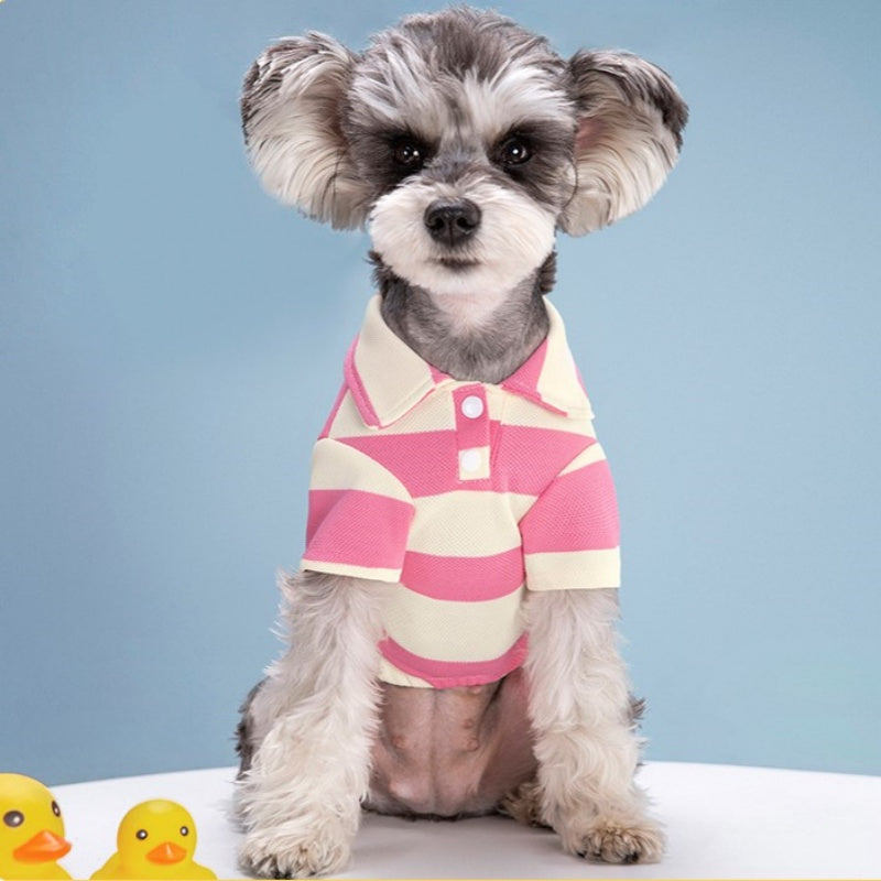 Pet T-Shirt Strip Polo Shirt Dog Summer Clothes Dog Collared Strip Shirt Puppy Clothes Puppy Polo T-Shirt Pet Clothes Doggy Clothes Shirt